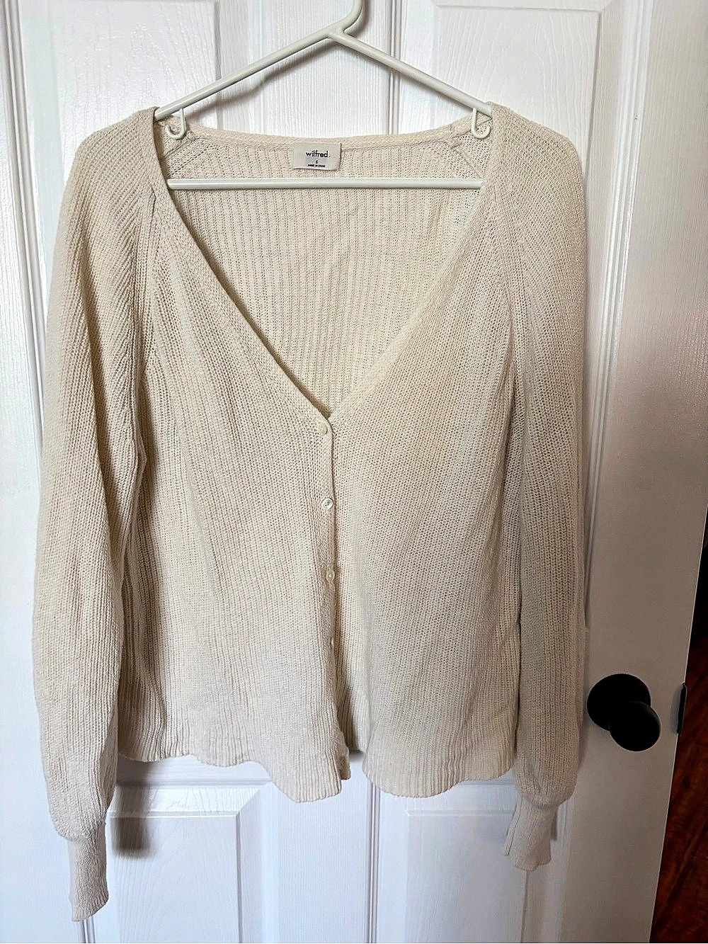 Wilfred Cream Knit Button Front Cardigan